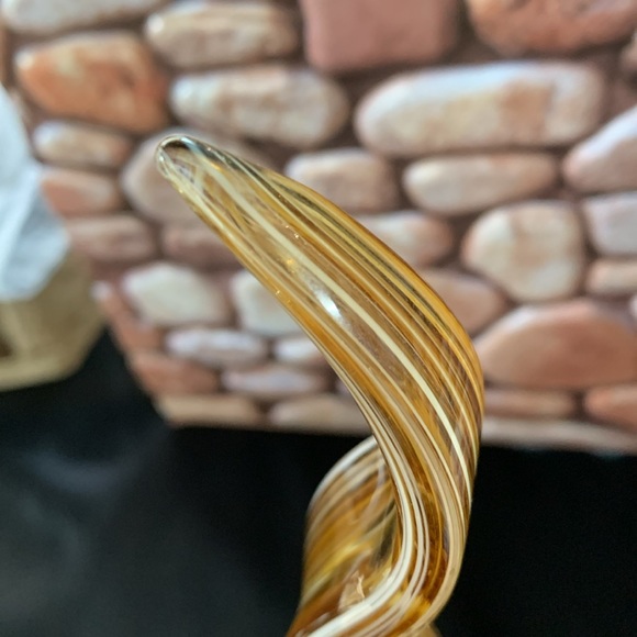 Vintage HQT Murano Style Swirl  (12") Amber Gold Glass Ribbon Sculpture - Picture 8 of 12